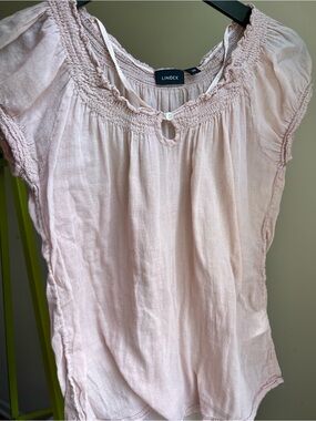 Lindex XS Women’s Light Pink/Beige with Smocked Neck Short Sleeve Top Y2K